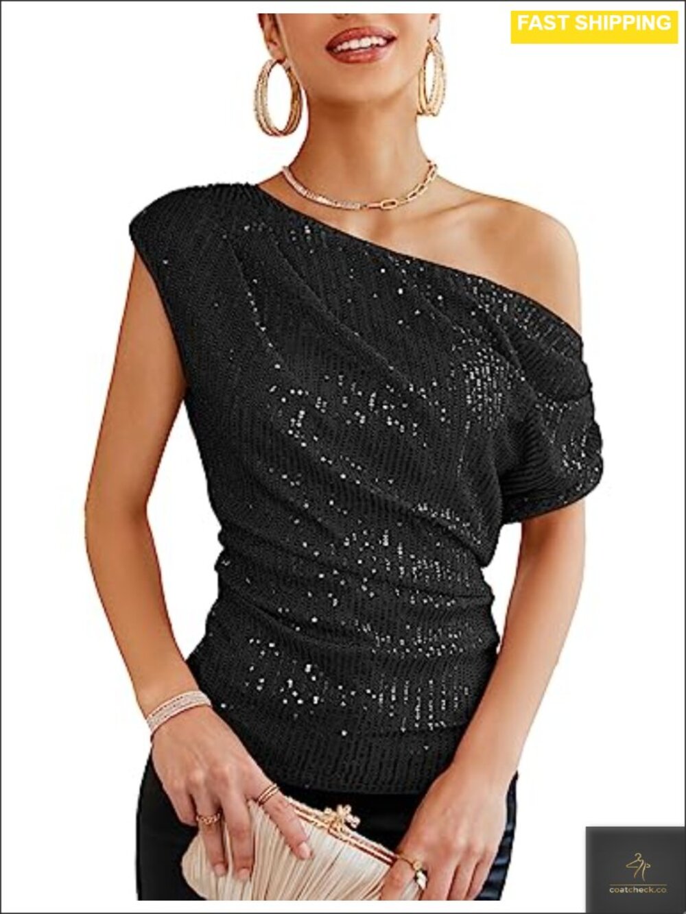 Sequin One Shoulder Ruched Slim Fit Party Top Fully Lined